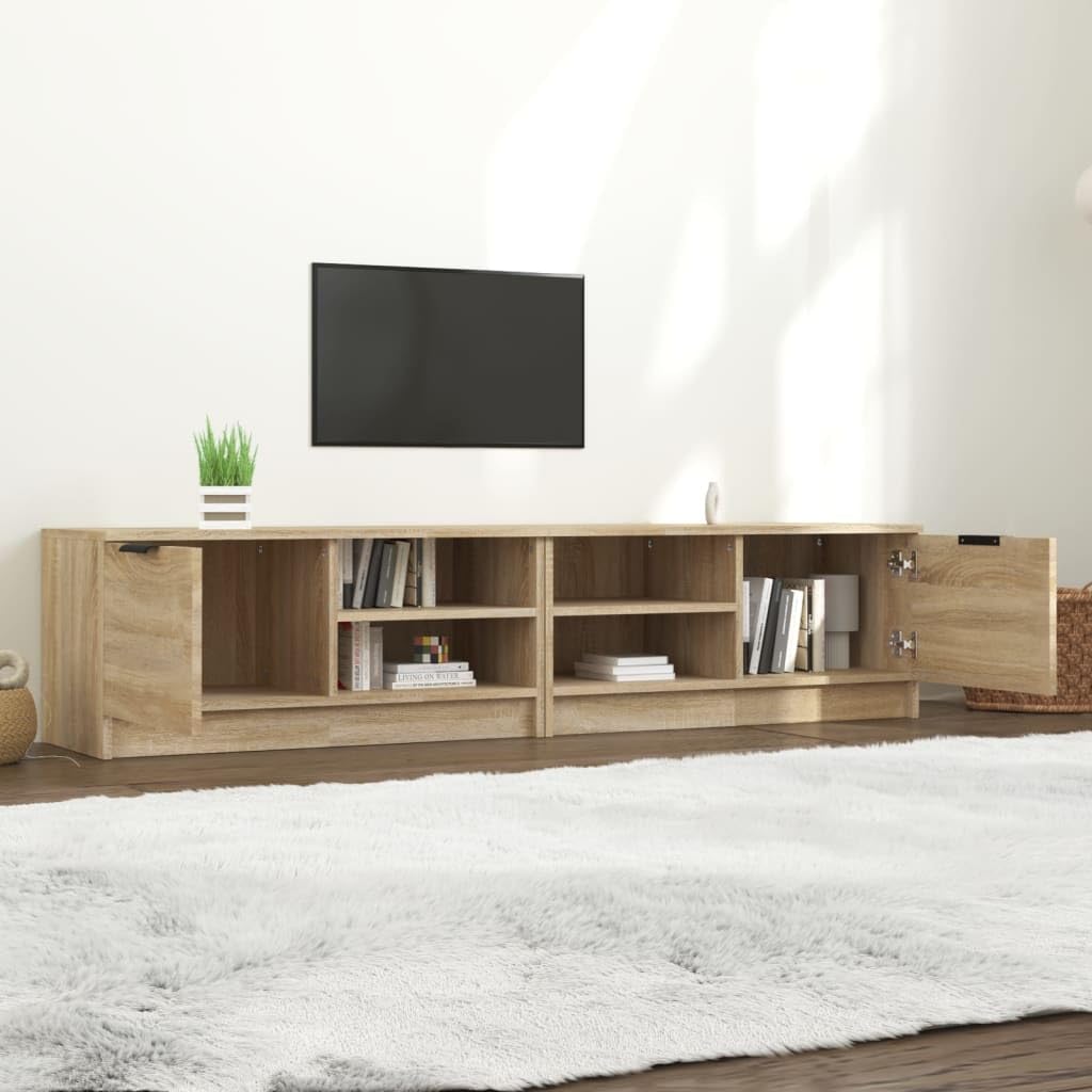 Szafka pod TV, zestaw 2 sztuk, dąb Sonoma 80 x 35 x 36,5 cm, materiał drewnopochodny, konsola medialna z miejscem do przechowywania, do salonu i sypialni