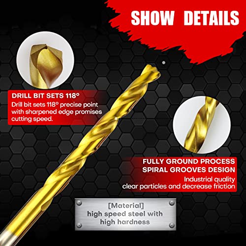Image of YIYITOOLS Titanium Twist Drill Bit Set 21 Piece Fit for Cutting Hard Metals，Such as Stainless Steel, Aluminum Alloy and Titanium Alloy 21 Pieces