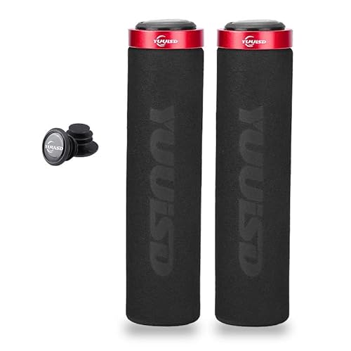 Akkerds 自転車片側ロックオンクランプ付き バイク グリップ - マウンテンバイク 、 クロスバイク 、 BMX 自転車 に適用、滑り止めゴム製、 超軽量、快適性 内径22.2mm 一対の把持栓を持つ 赤