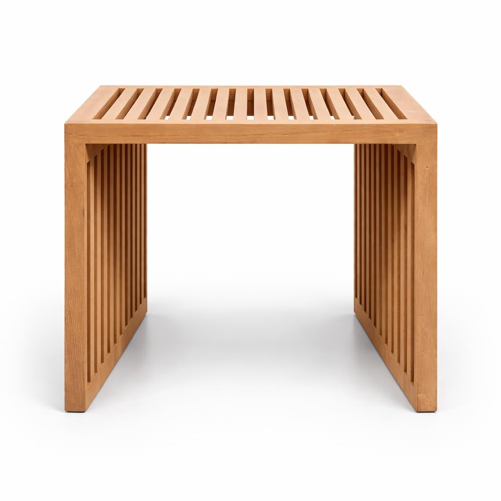 Tavolino da Giardino in Legno Teak Massello | 40x40 cm | Piano a Listelli | Malmo | Arredo Esterno | Resistente alle Intemperie |
