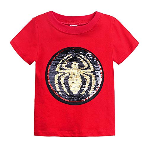 Toddler Little Kids Baby Boys Girls Magic Flip Sequins Spider-Man Tshirt,Short Sleeve Crew Neck Pullover Tees Tops Red
