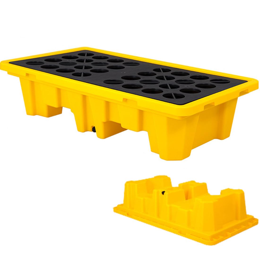 QUSYZD Stackable Spill Containment Platform for 1/2/4 Drums with Drain & Forklift Pockets, Modular Polyethylene Spill Pallet Tray, Leak-Proof Base, 130x130x30cm,130 * 68 * 30cm