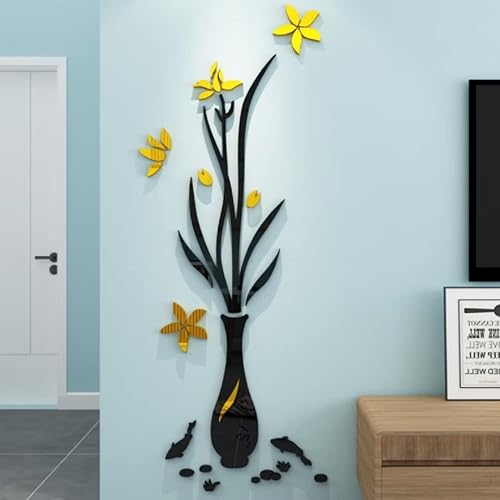 Calcomanías de decoración de pared para sala de estar, adhesivo 3D para jarrón rojo, decoración de pared para sala de estar, decoración del hogar,