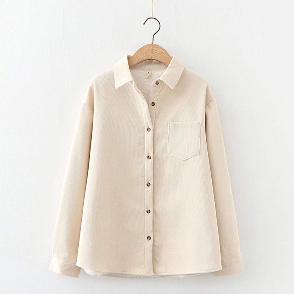 Chemise Chaude Femme,Mode Plus Velours Épaississant Dames Hiver Chemise Corduroy Simple Collège Style Dames Vêtements Veste Décontractée Élégante Partie Décontractée Beige