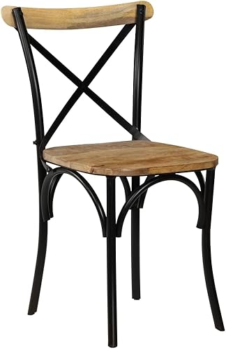 Miniatura 2 de Cross Back Dining Chairs Set of 2, 20.5x20.1x33.1 Black Solid Mango Wood Seat with Painted Steel Frame, Vintage Modern Accent Seating for Kitchen