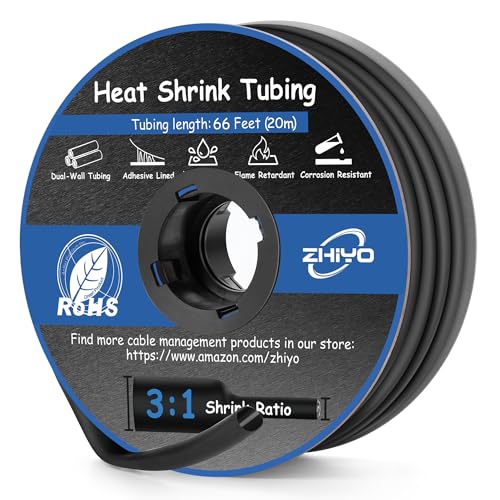Image of 1 /8 inch Heat Shrink Tubing, 66Ft 3:1 Ratio Wire Heat Shrink Tube Roll Marine Grade Dual Wall Adhesive Lined Waterproof Shrink Wrap Tubing for Automotive and Industrial - Black