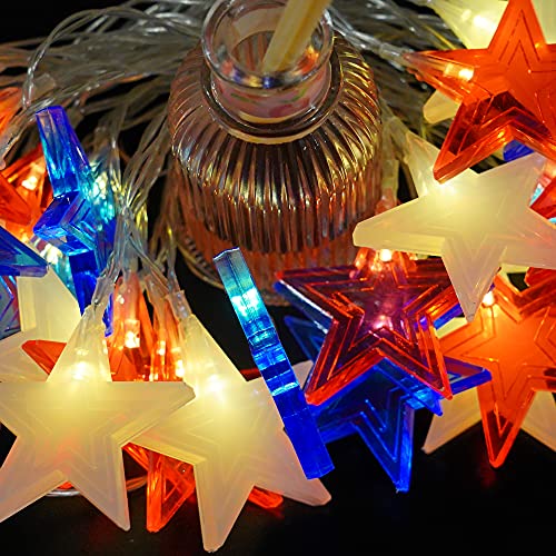 Dazzle Bright Star String Lights Decorations, 9.5 Feet 18 Led American Stars Battery Powered Red White Blue Lights, Christmas Decoration For Indoor And Outdoor #TOP1