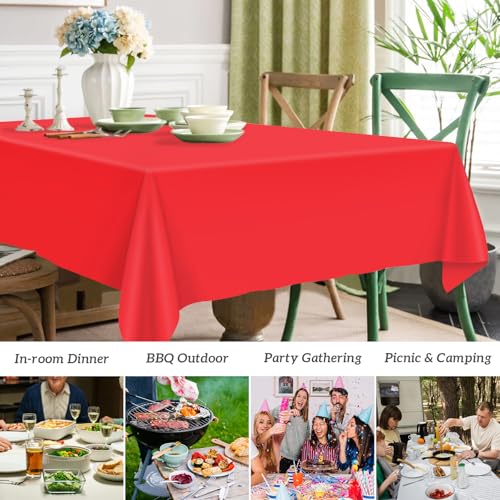 Image of Mulbozy 12 Pcs Red Plastic Tablecloth for Rectangle Table, 54 x 108 inches Disposable Red Party Table Covers for Birthday, Anniversary, Wedding, Fine Dining, Graduation Party Decoration