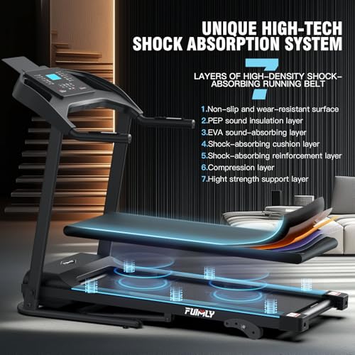 Image of Incline Treadmill Foldable, Smart Portable Treadmills for Home with Body Fat Measurement & Heart Rate Sensor, 3.5HP Heavy Duty Folding Treadmill 400 LB Capacity with Silent Shock Absorption