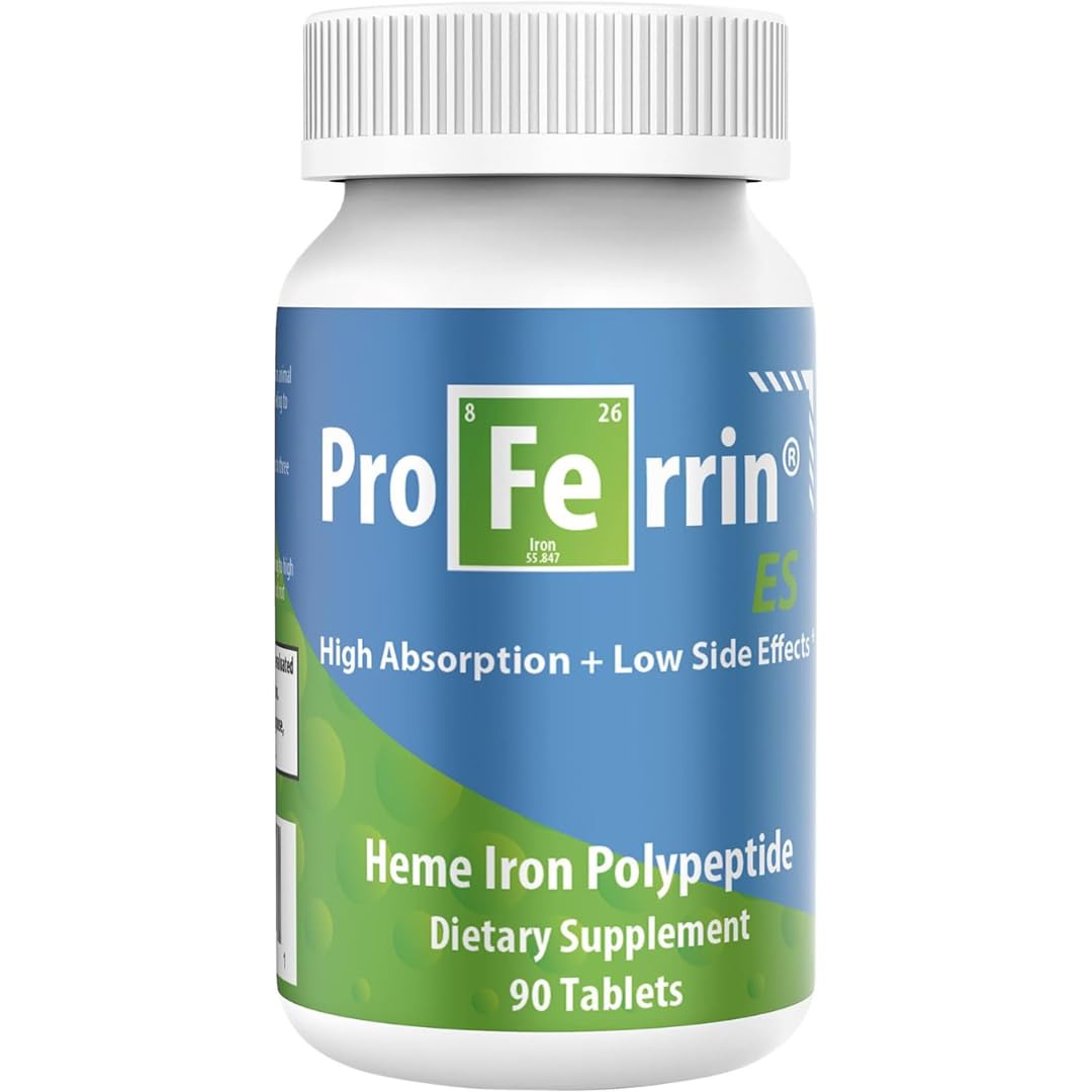 Proferrin ES- 10.5mg of high Absorbing Heme Iron Polypeptide. Made in The USA. 90 Tablets. Easy on The Gut. Not affected by Coffee, Calcium, or PPI's.