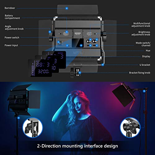 Neewer 2 Packs P200 RGB LED Video Light Battery Kit with APP Control - CRI97+ 360°Full Color RGB Light Preset 9 Scenes with U-Bracket/Barndoor/LED Display/for YouTube, Outdoor Photography