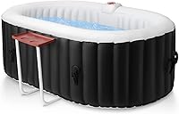 Edostory Inflatable Hot Tub 2-4 Person Portable Oval Spa with 90 Bubble Jets, Built-in Pump, Cover & Filters - Black