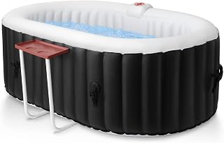 Edostory Inflatable Hot Tub 2-4 Person Portable Oval Spa with 90 Bubble Jets, Built-in Pump, Cover & Filters - Black