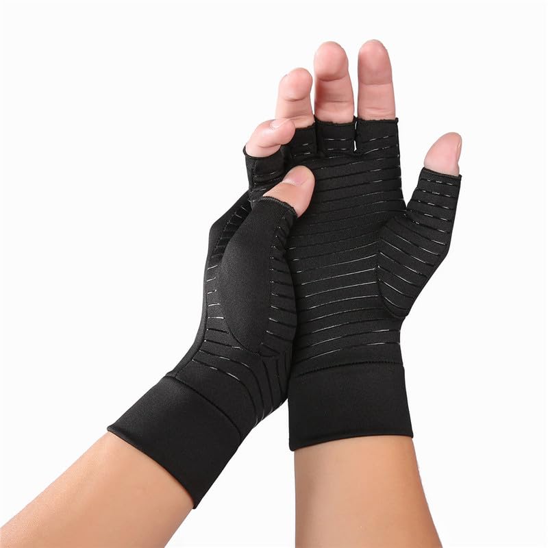 LTXB Copper Fingerless Compression Gloves – Arthritis & Carpal Tunnel Pain Relief – Hand Support, Fingerless, Large