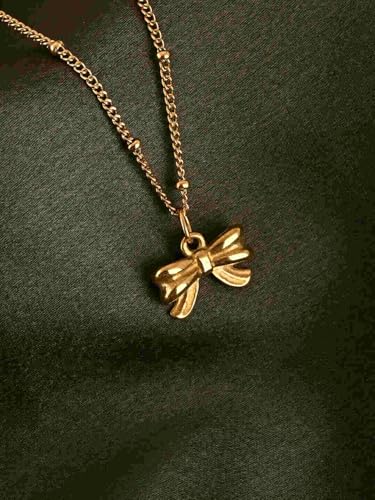 Image of PALMONAS Gilded Bow Necklace for Women - Jewellery Gift for Girls & Women | Waterproof & Anti-Tarnish Bow Pendant Chain, Stylish & Trendy Necklaces for Ladies