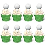 Nuenen 96 Pcs Golf Cupcake Toppers And Wrappers Kits Golfers Ball Birthday Cake Decorations Cupcake Holders And Picks For Sports Theme Birthday Party Decorations Supplies (Golf)