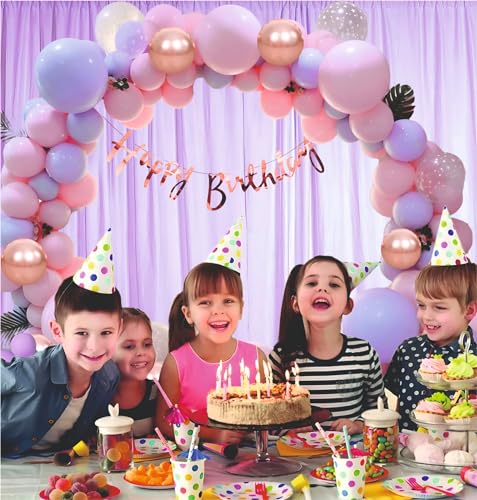Image of Happy Birthday Balloons Decoration Kit - 71 Pcs Pastel Pink, Purple & Rose Gold Chrome Balloon Garland Set for Birthday Parties & Celebrations | Birthday Decoration Items for Kids & Girls