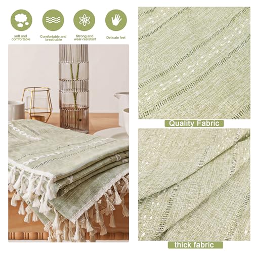 Ajerg Coffee Table Cover with Pockets & Tassels, Sage Green Striped by Ajerg - Used condition - Image 6