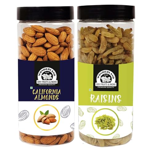 WONDERLAND FOODS Premium Dry Fruits Combo Pack of (500g Almonds + 500g Raisin, 1Kg In Jar)
