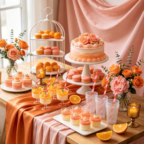 Pitillos de papel rayados rosa y naranja, 100 pcs miniatura 4