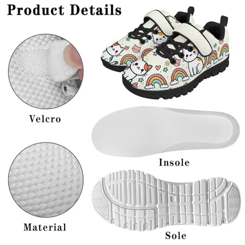 Kids Tennis Shoes Breathable Running Shoes Walking Shoes Fashion Sneakers for Boys and Girls Cute Cat Rainbow Pattern 6