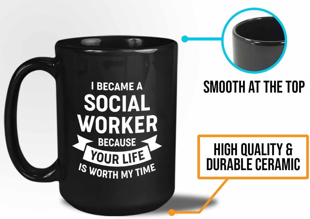Bubble Hugs Social worker Coffee Mug 15oz Black - Worth My Time - Social Workers Appreciation Coworker Social Development Social Work Individual Family Community Team