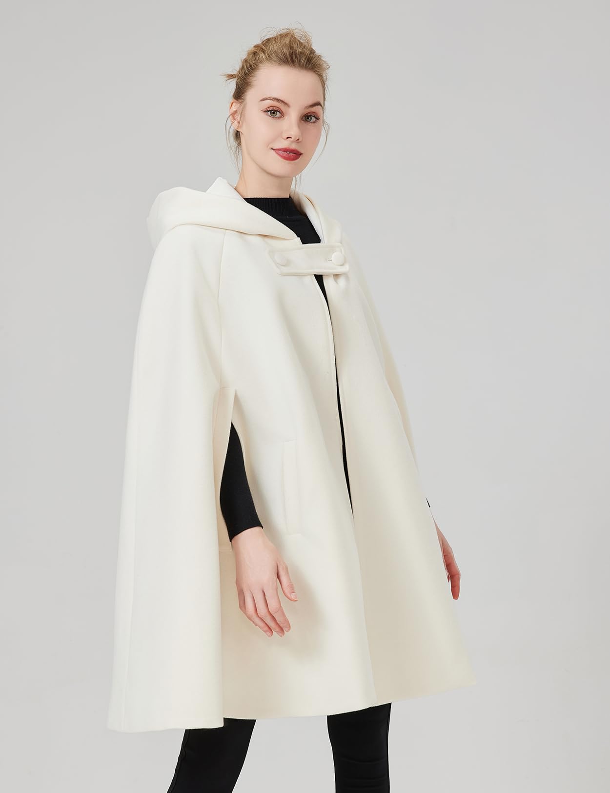 BEAUTELICATE Donna Mantello con Cappuccio Inverno Misto Lana Cappotto Medievale Robe Lungo Poncho Giacca con Giromanica per Cosplay Halloween Costume Natale Matrimonio