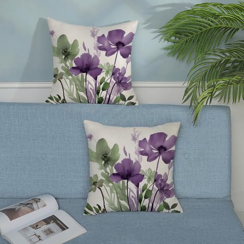Yxuiyal Sage Green Purple Floral Decorative Pillow Covers 18x18 Set of 2 by Yxuiyal - Used condition - Image 3