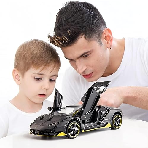 Image of WORSHIPER Model Car Zinc Alloy Pull Back Toy Diecast Toy Cars with Openable Doors, Sound and Light for Kids Boy Girl Gift (1:32 Lamborgini-Black Color)