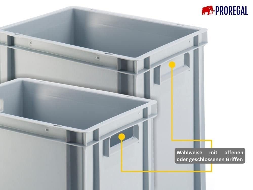 SparSet 10x Eurobehälter mit offenem Griff | HxBxT 23,5x30x40cm | 22 Liter | Grau | Eurobox, Transportbox, Transportbehälter, Stapelbehälter