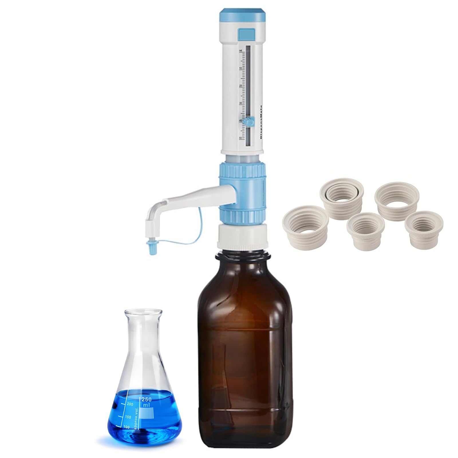Lab Bottle Top Dispenser, Laboratory Liquid Dispensing Equipment with 5 Sizes Bottle Adapters, Max Pressure Resistance 500mbar and Max Viscosity Resistance 500mm²/s, for Solvents, Liquid