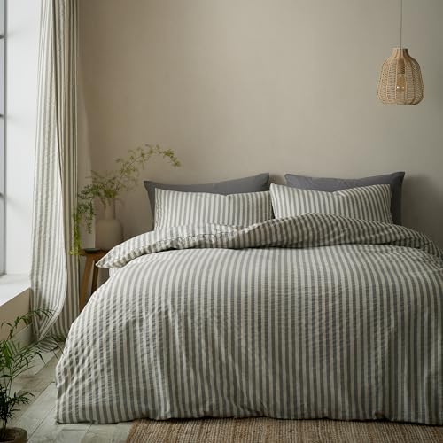 Image of Pineapple Elephant Cotton Rich Woven Stripe King Duvet Cover Set with Pillowcases Grey