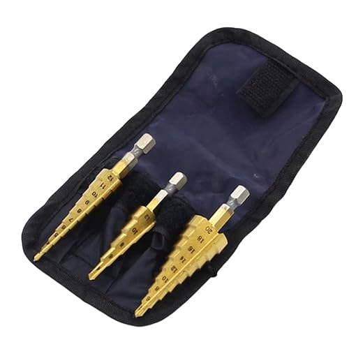 Miniatura 6 de Juego de 3 brocas escalonadas, Pagoda HSS acero chapado en titanio, abridor de agujeros de metal multifuncional, brocas de acero de alta velocidad