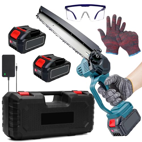 VOLTIX Mini Motosega a Batteria 8 Pollici – Motosega Elettrica Compatta con 2 Batterie Ricaricabili, Blocco di Sicurezza – Sega Elettrica per Potatura e Taglio Legno in Giardino