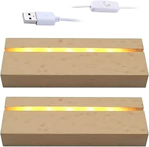 CDIYTOOL 4.33 Inch Wooden LED Lighted Base Stand 3D Glass Resin Lighted ...