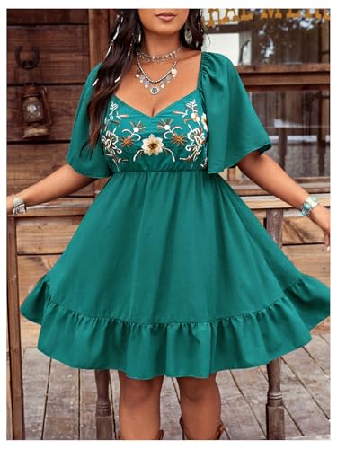 Image of Verdusa Women's Plus Size Western Boho Floral Dress Cowgirl Country Concert Vacation Outfits Flowy Summer Dresses