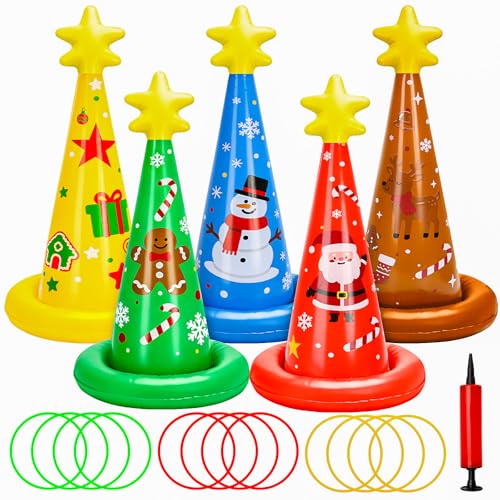 5 Pack Inflatable Christmas Ring Toss Game Set Holiday Party Supplies Indoor Outdoor Family...