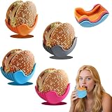 4 PCS Hamburger Holders, Contact-Free Burger Holder Clip, Reusable Silicone Hamburger Container Boxes, Adjustable Burger Fixed Box for Serving Buns Donut Sandwich(Pink, Orange, Grey, Blue)