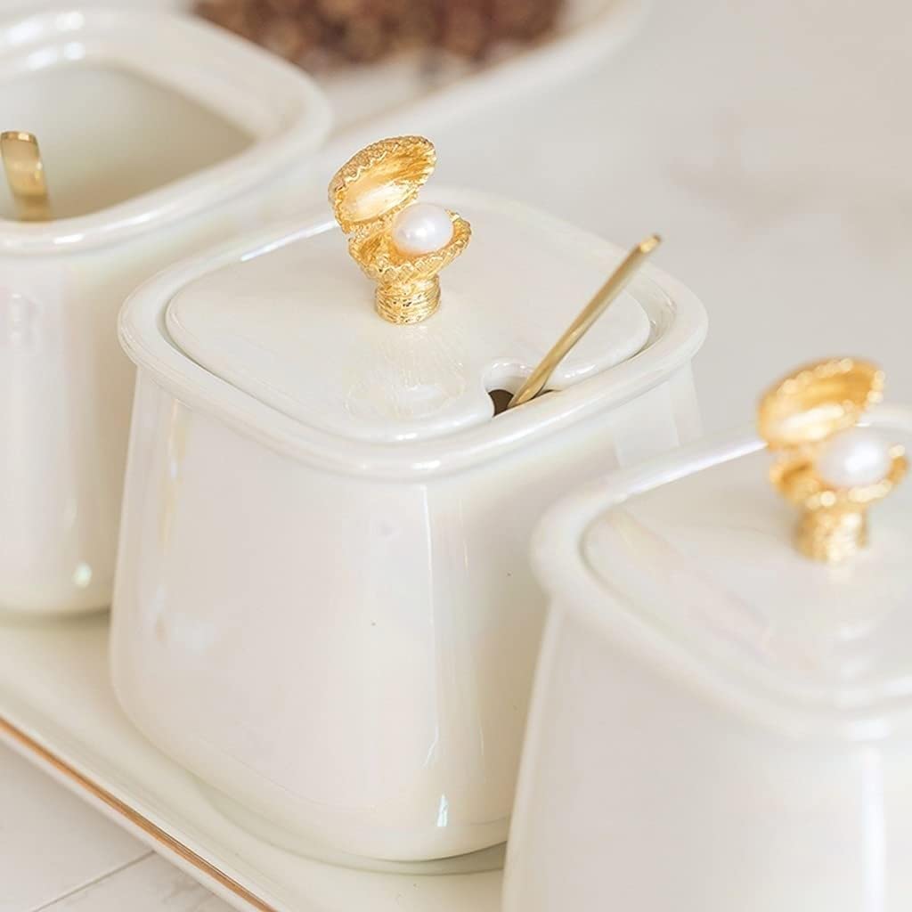 Pots à Épices Assaisonnement Box Set Ensemble De Récipients À Condiments En Céramique Avec Couvercle, Cuillère Et Plateau, Ensemble De Boîtes À Épices, Pot D'assaisonnement Pour La Cuisine Domestique