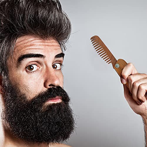 Wooden Beard Comb For Men | Folding Pocket Wooden Comb | Men's Hair, Beard & Mustache Comb| Walnut Combs | Laser Engraving (Bearded Men) #TOP4