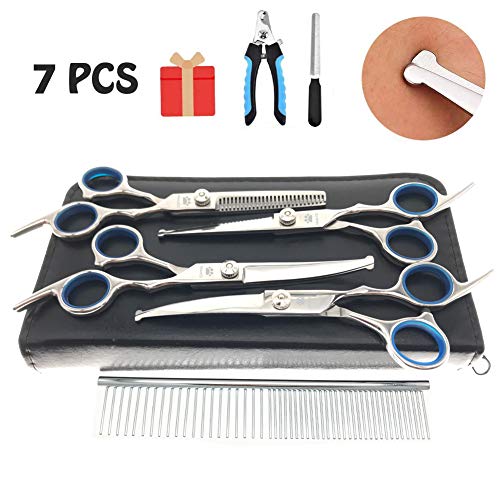 MaoCG Dog Grooming Scissors Set, Safety Round Blunt Tip Grooming Tools, Professional Curved,Thinning,Straight