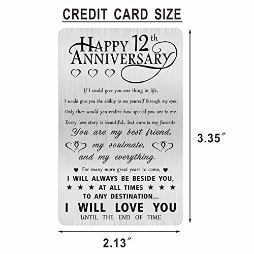 Alotozo 12th Anniversary Metal Gifts for Her Husband Him, Happy 12 Year Wedding Anniversary Engraved Wallet Card Gift for Men Wife Boyfriend2