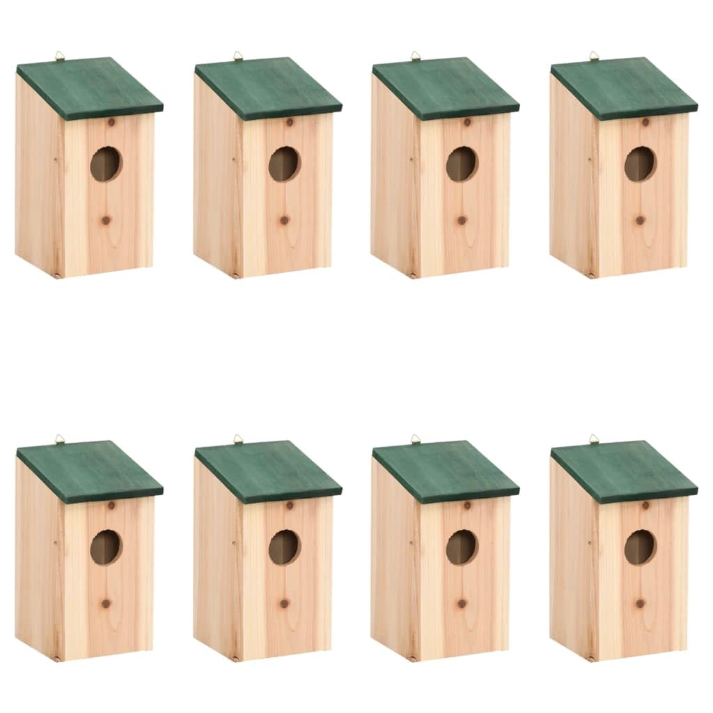vidaXL - Casette per uccelli in legno di pino resistente, set da 8 pezzi, con gancio in metallo, adatte per giardini e spazi esterni, dimensioni: 12 x 12 x 22 cm, beige