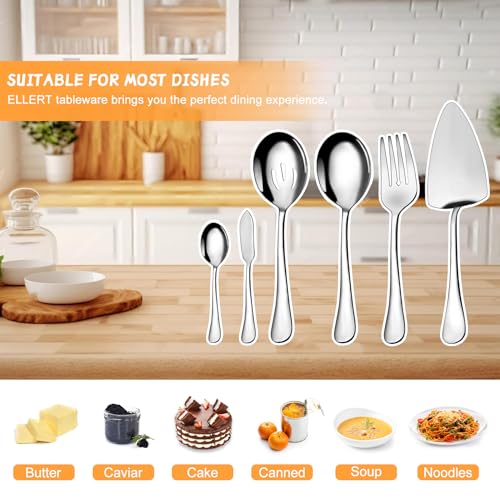 Serving Utensils,6-Piece Stainless Steel Hostess Serving Utensil Set with Serving Spoons,Serving Forks,Serving Tongs Soup Ladle and Pie Server Buffet Catering Serving Utensils for Dishwasher Safe - Image 4