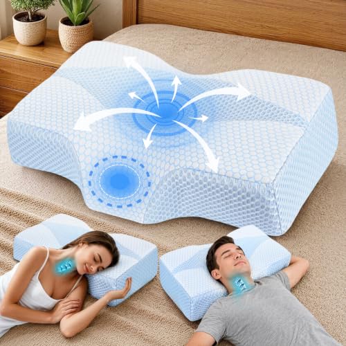 Hypuno Nackenstützkissen, ergonomisches Kopfkissen mit Hohlraum, 2 Höhen und kühlendem Bezug… – Ansicht 1