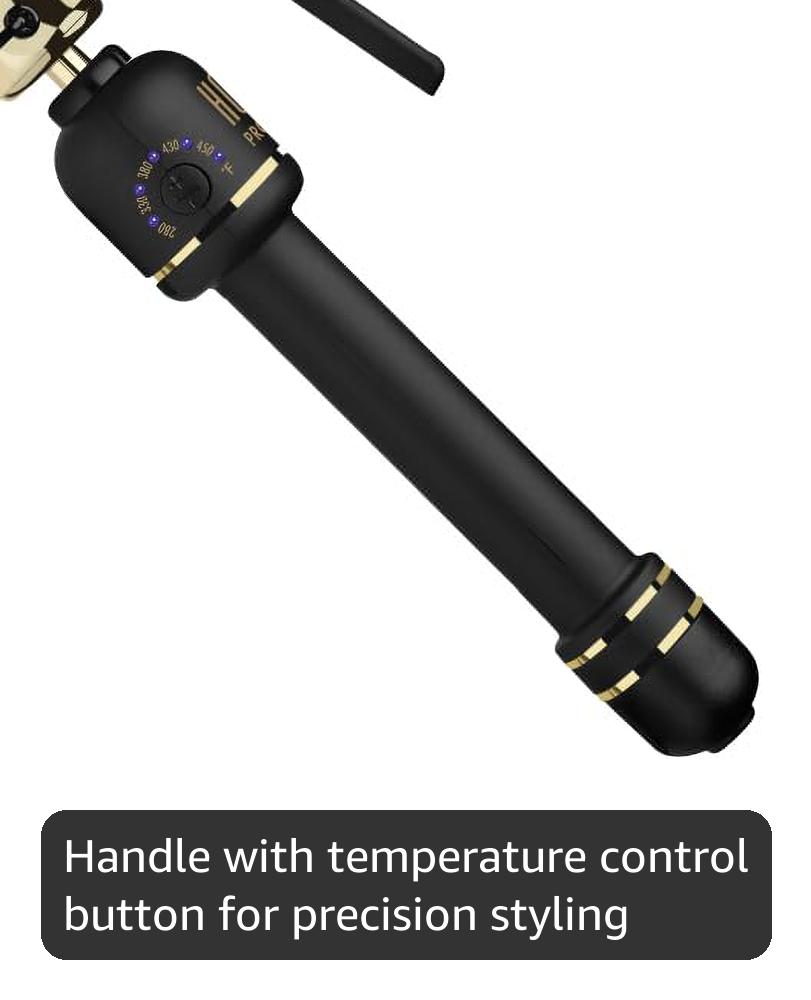HOT Tools 24K Gold Professional 1 1/4" Extended Barrel Curling Iron with Clamp for Tousled Curls - 24K Gold Technology for Long-Lasting Results & Longer Barrel for Easy Styling