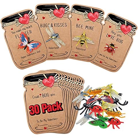Valentines Day Gifts for Kids - 30 Pack Love Bug Card Bulk 6 Different Bugs Toy - Funny Greeting Valentine Exchange Cards for Boys Girls School Class Classroom Party Favors Cover