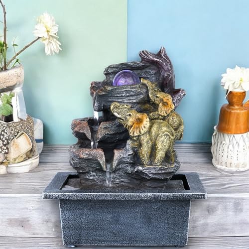 HOME ELEMENTS Polyresin Tabletop Indoor Waterfall Fountain for Home Decor LED Light & Crystal Ball Showpiece Fountain for Living Room Office Housewarming Gift Zen Water Fountain-21x16.1x26cm (FT_08) (B0DFY9VVT9) Amazon Price History, Amazon Price Tracker