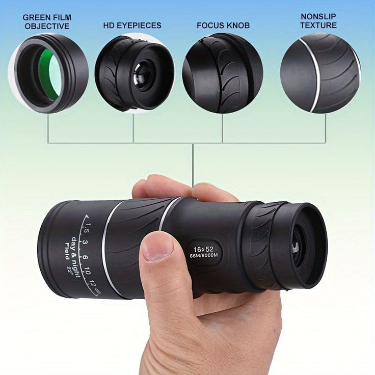 Image of HD Optical Monocular Camping Hiking Telescope Bird Watching | Compact - Waterproof Device | Dual Zoom Focus Telescope Black (16 x 52) ||