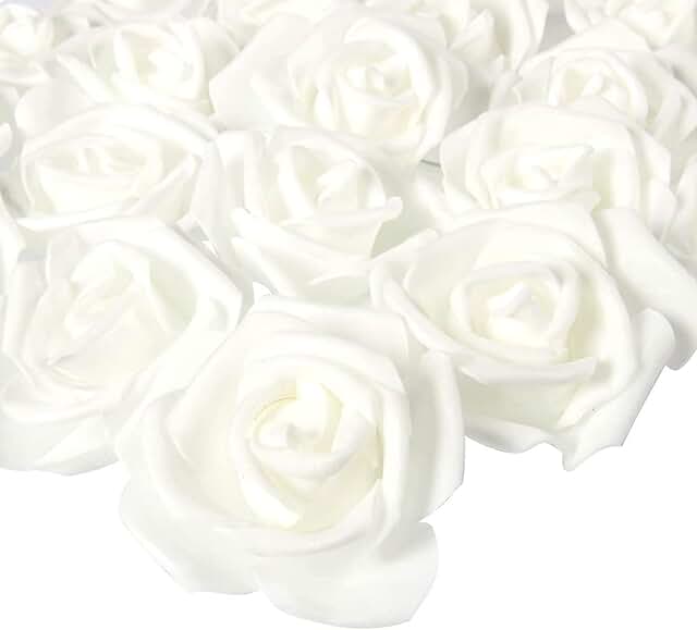 100 Pack White Artificial Rose Flower Heads, 3-Inch Stemless Flowers for Weddings, Bouquets, DIY Crafts